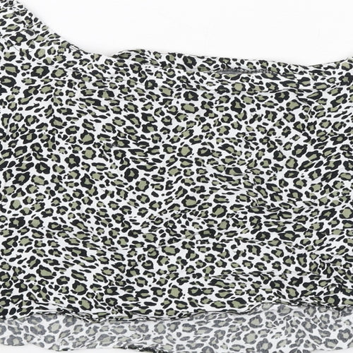 New Look Womens Green Animal Print Viscose Cropped Blouse Size 14 Square Neck