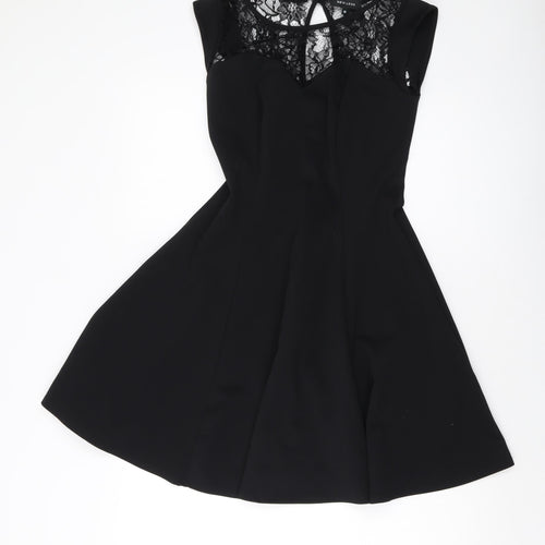 New Look Womens Black Polyester A-Line Size 10 Round Neck Button