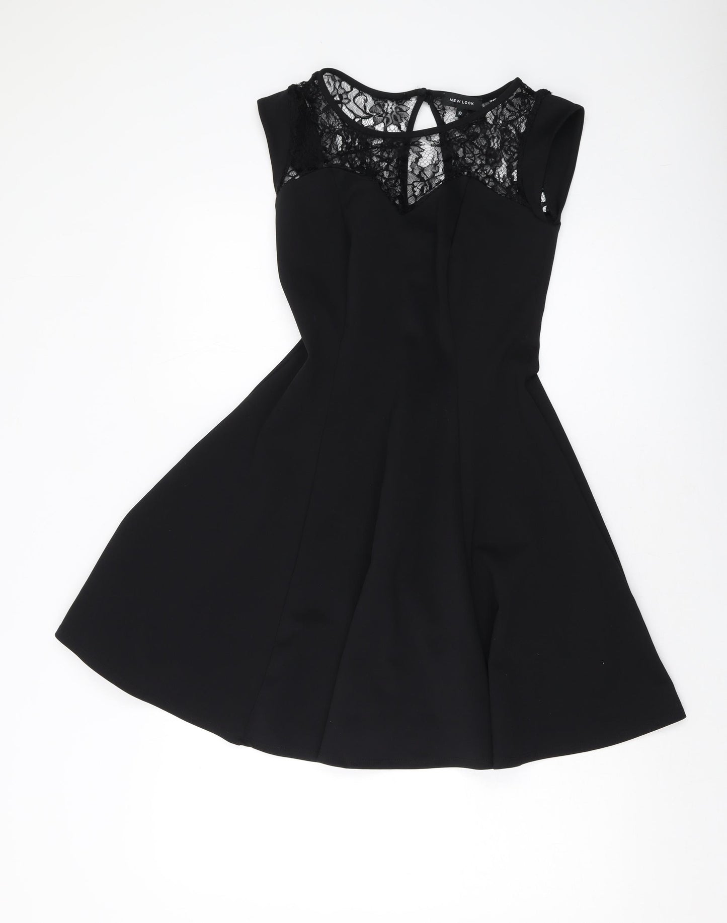 New Look Womens Black Polyester A-Line Size 10 Round Neck Button