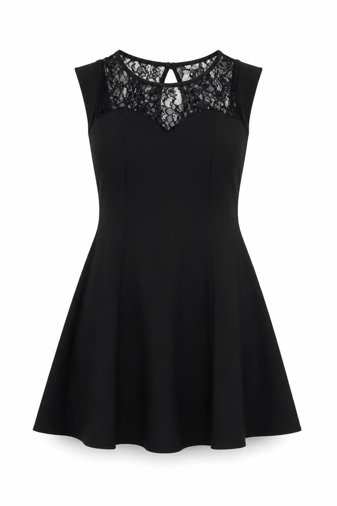 Front view of New Look women’s black polyester a-line, size UK 10, round neck button