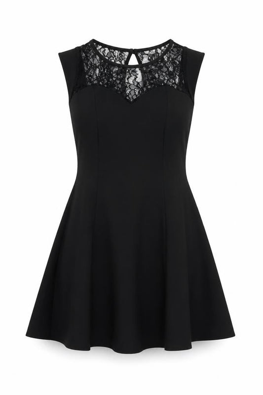 Front view of New Look women’s black polyester a-line, size UK 10, round neck button