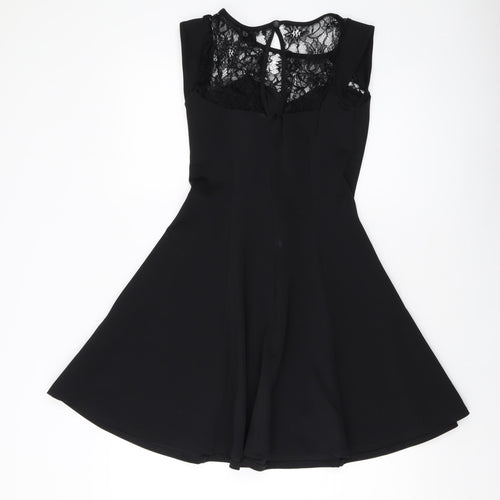 New Look Womens Black Polyester A-Line Size 10 Round Neck Button