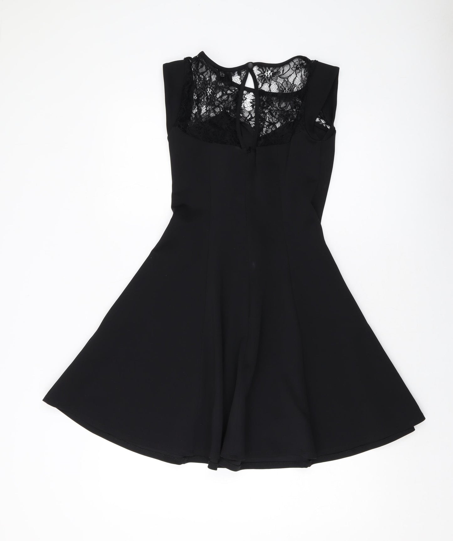 New Look Womens Black Polyester A-Line Size 10 Round Neck Button