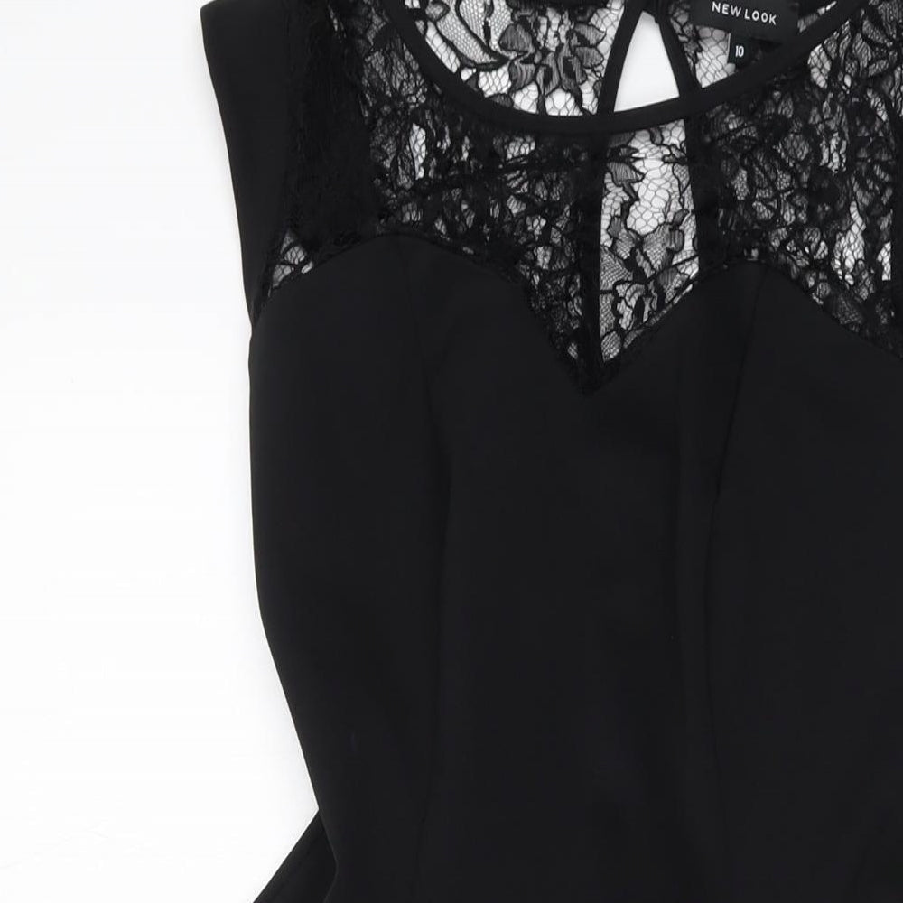 New Look Womens Black Polyester A-Line Size 10 Round Neck Button