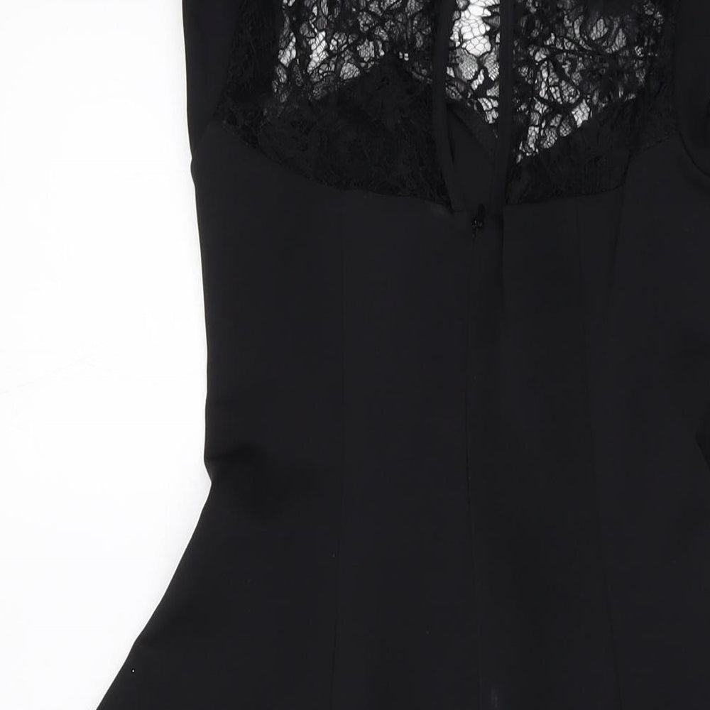 New Look Womens Black Polyester A-Line Size 10 Round Neck Button