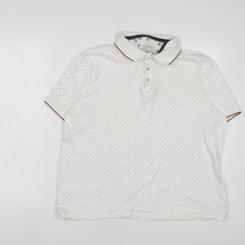 Cactus Man Mens White Geometric Cotton Polo Size L Collared Button