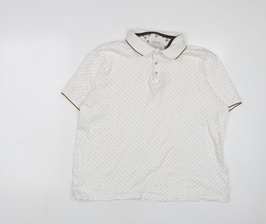 Cactus Man Mens White Geometric Cotton Polo Size L Collared Button