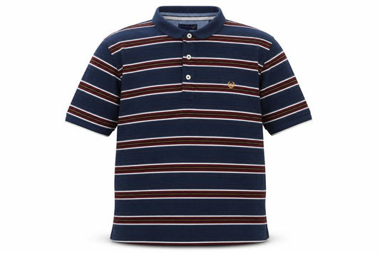 Front view of Lincoln men’s blue striped cotton polo, size 2XL, collared button