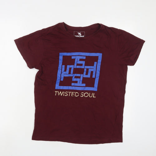 Twisted Soul Womens Red Cotton Basic T-Shirt Size M Crew Neck