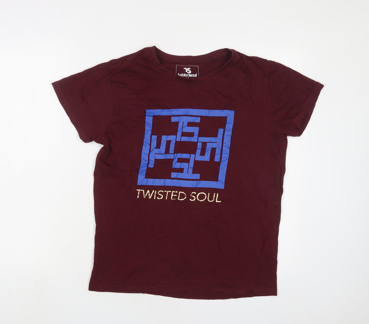 Twisted Soul Womens Red Cotton Basic T-Shirt Size M Crew Neck