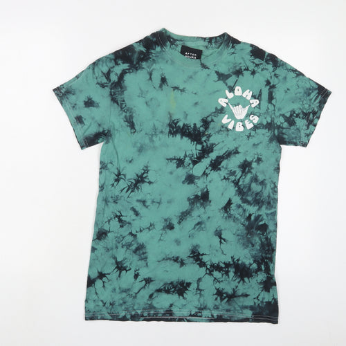 After hours fun Mens Blue Geometric Cotton T-Shirt Size S Crew Neck