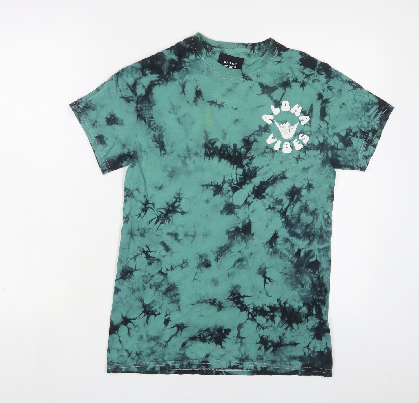 After hours fun Mens Blue Geometric Cotton T-Shirt Size S Crew Neck