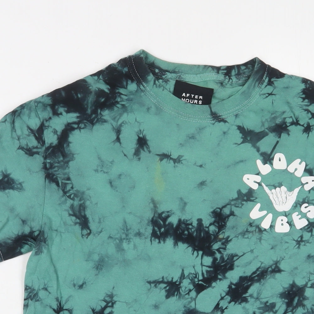 After hours fun Mens Blue Geometric Cotton T-Shirt Size S Crew Neck