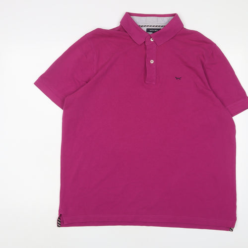 Wolsey Mens Purple Cotton Polo Size XL Collared Button - Logo, Embroidered