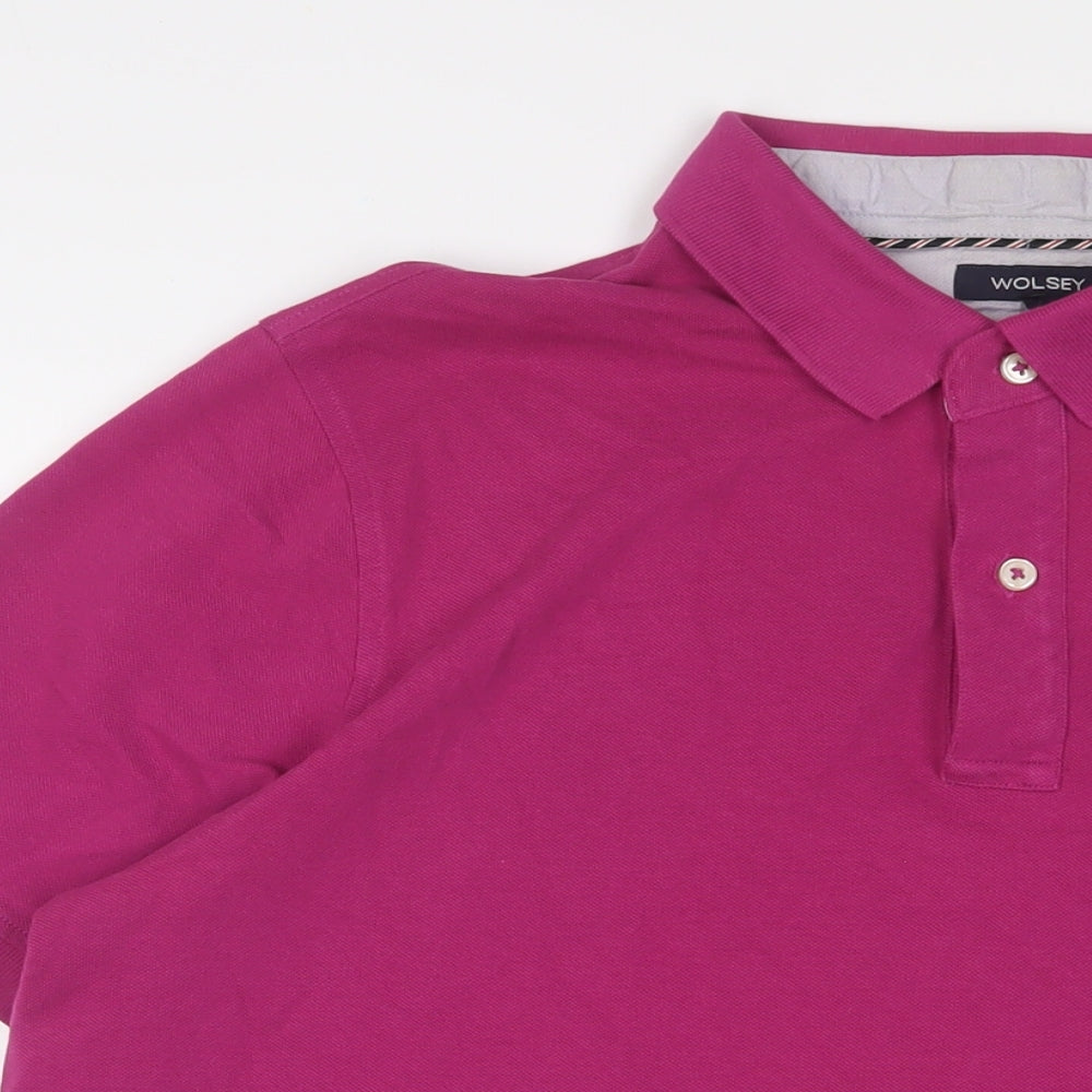 Wolsey Mens Purple Cotton Polo Size XL Collared Button - Logo, Embroidered