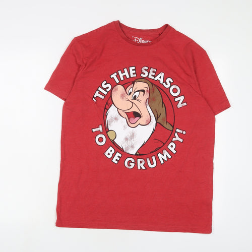 Disney Mens Red Cotton T-Shirt Size M Crew Neck - 'its the season to be grumpy