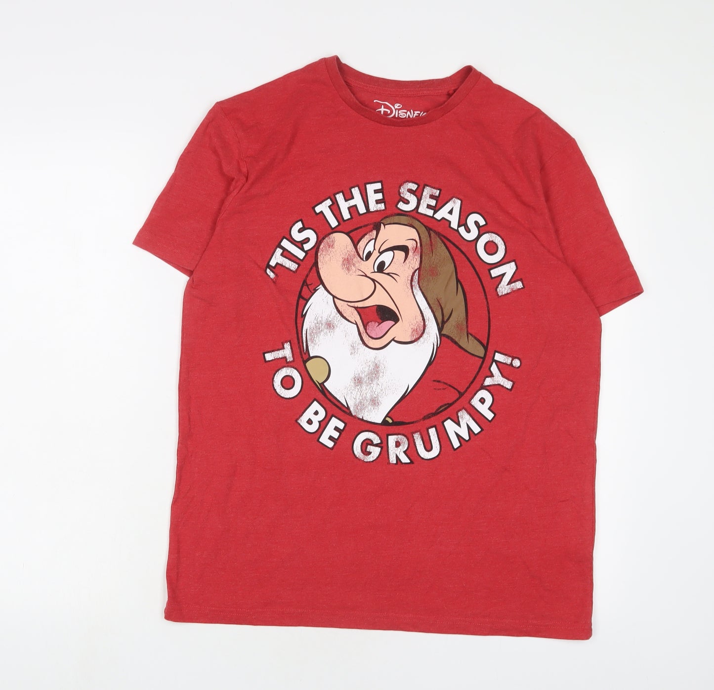 Disney Mens Red Cotton T-Shirt Size M Crew Neck - 'its the season to be grumpy