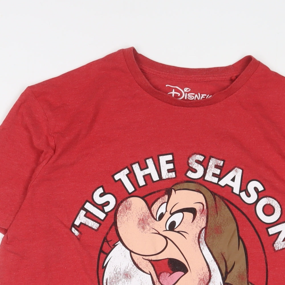Disney Mens Red Cotton T-Shirt Size M Crew Neck - 'its the season to be grumpy