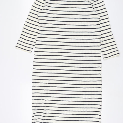 Uniqlo Womens White Striped Cotton Jumper Dress Size M Crew Neck Pullover