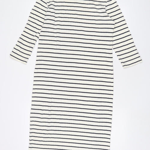 Uniqlo Womens White Striped Cotton Jumper Dress Size M Crew Neck Pullover