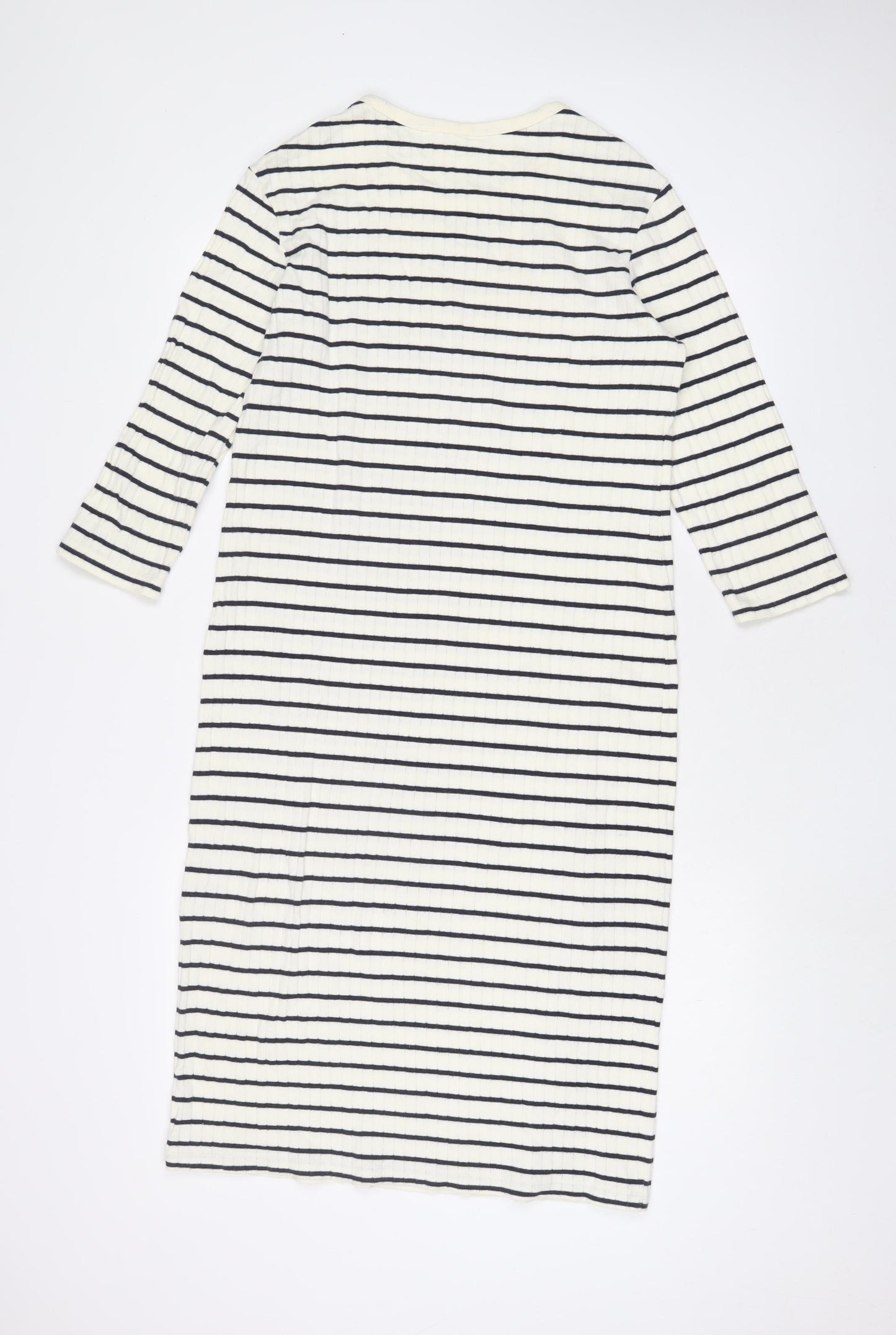 Uniqlo Womens White Striped Cotton Jumper Dress Size M Crew Neck Pullover