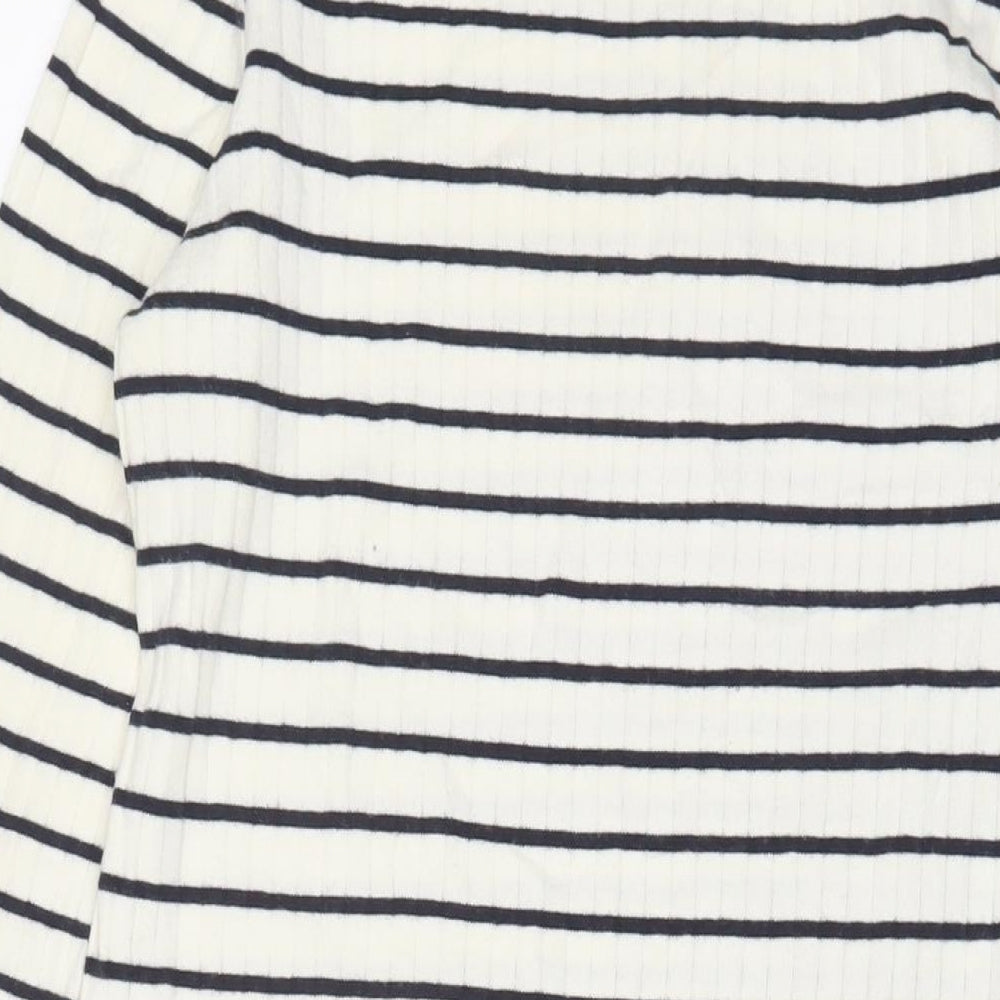 Uniqlo Womens White Striped Cotton Jumper Dress Size M Crew Neck Pullover