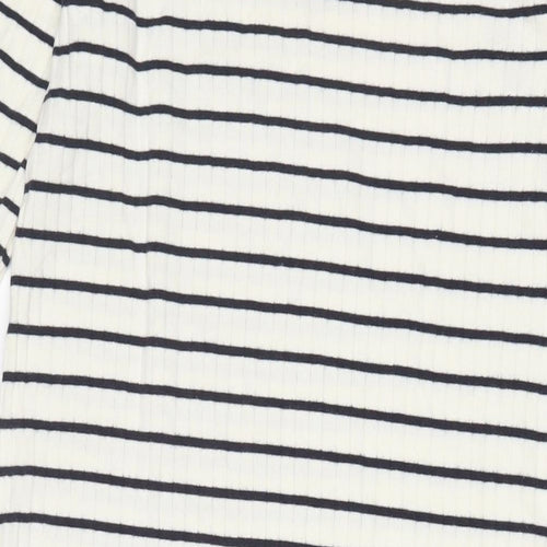 Uniqlo Womens White Striped Cotton Jumper Dress Size M Crew Neck Pullover