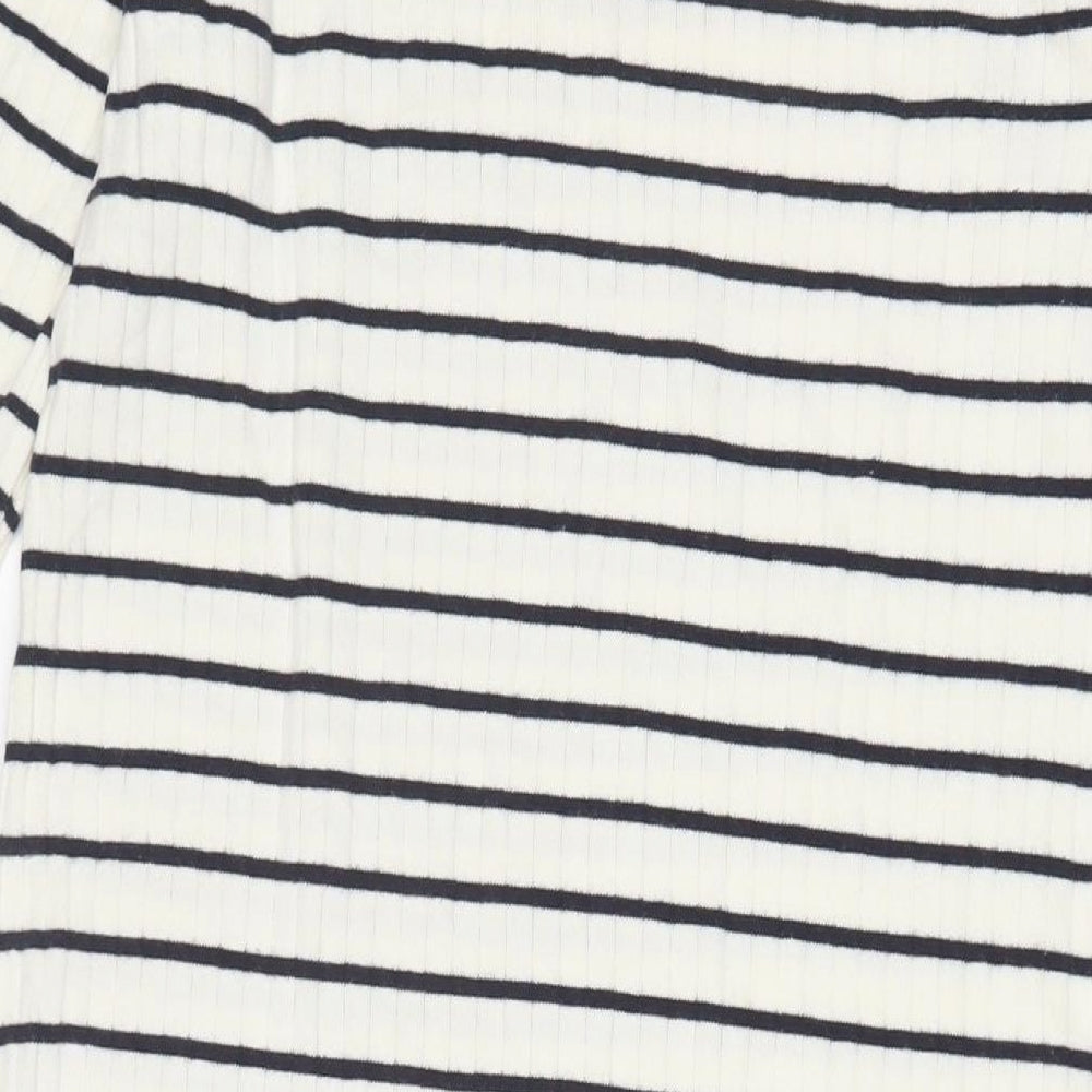 Uniqlo Womens White Striped Cotton Jumper Dress Size M Crew Neck Pullover