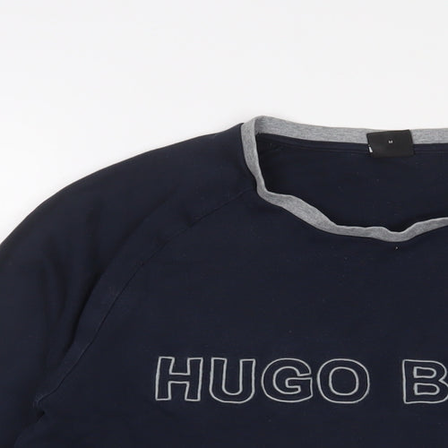 HUGO BOSS Mens Blue Cotton Pullover Sweatshirt Size M - Logo, Embroidered