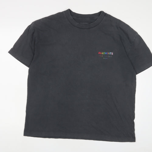 AllSaints Mens Grey Cotton T-Shirt Size M Crew Neck - Pride 2023