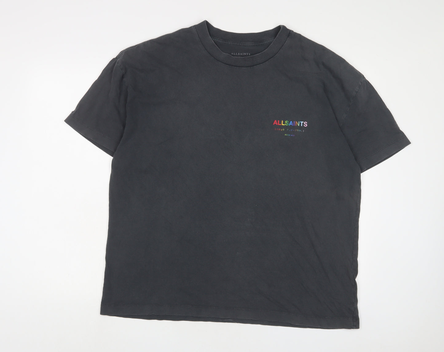 AllSaints Mens Grey Cotton T-Shirt Size M Crew Neck - Pride 2023