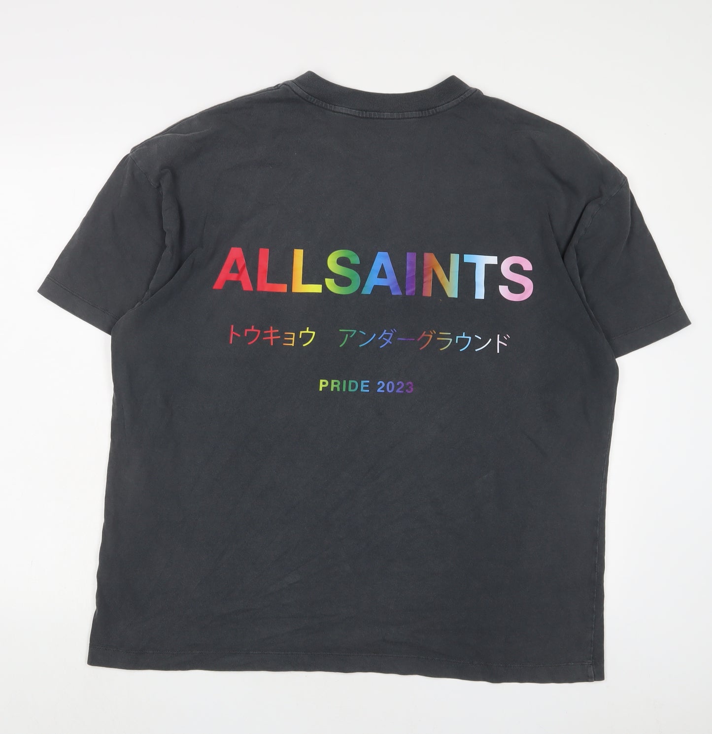 AllSaints Mens Grey Cotton T-Shirt Size M Crew Neck - Pride 2023