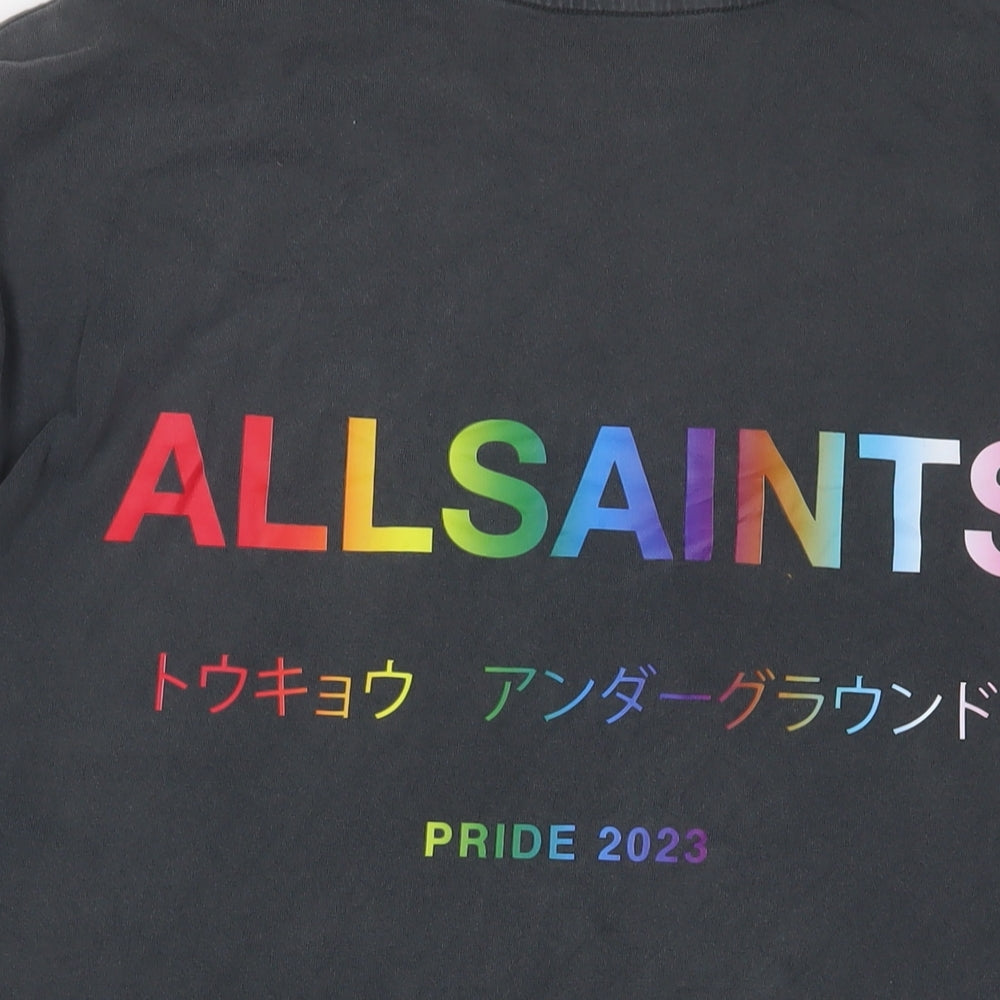 AllSaints Mens Grey Cotton T-Shirt Size M Crew Neck - Pride 2023