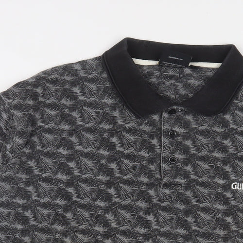 Guinness Mens Grey Geometric Cotton Polo Size XL Collared Button - Logo, Embroidered