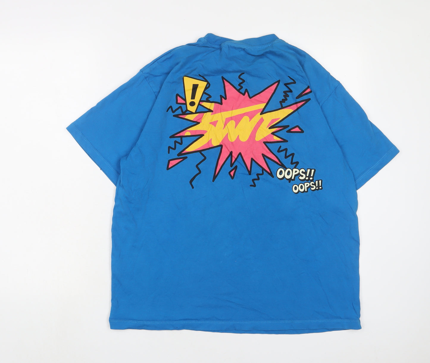 Pull&Bear Mens Blue Cotton T-Shirt Size M Crew Neck - STWD.