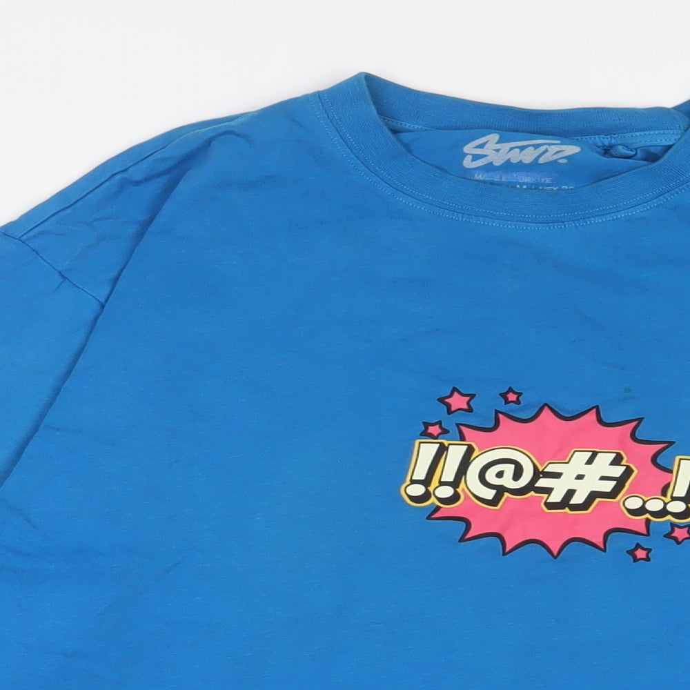 Pull&Bear Mens Blue Cotton T-Shirt Size M Crew Neck - STWD.