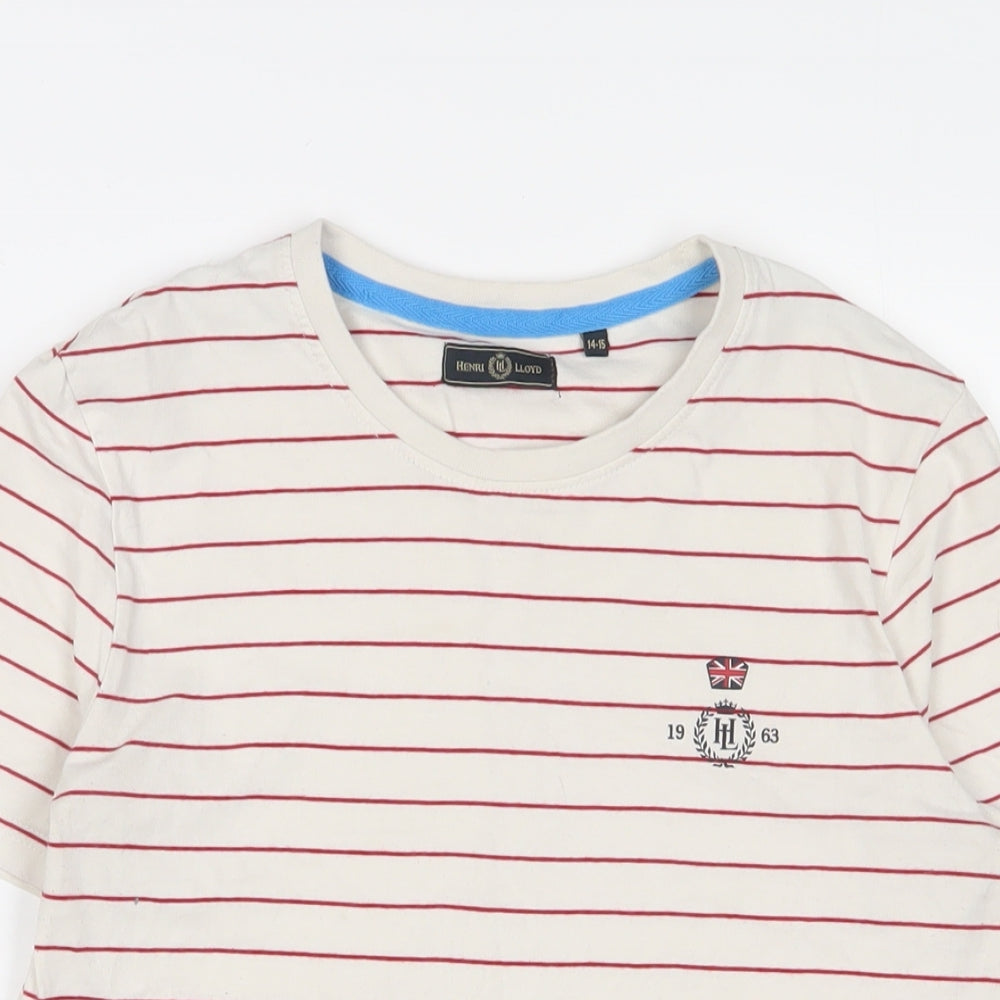 Henri Lloyd Boys White Striped Cotton Basic T-Shirt Size 14-15 Years Crew Neck Pullover