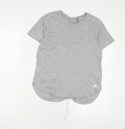 adidas Womens Grey Polyester Basic T-Shirt Size 12 Crew Neck Pullover - 12/14