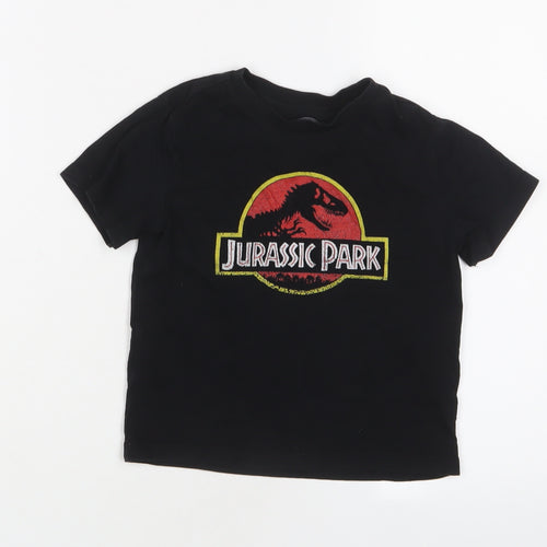 Jurassic Park Boys Black Cotton Basic T-Shirt Size 3-4 Years Crew Neck Pullover