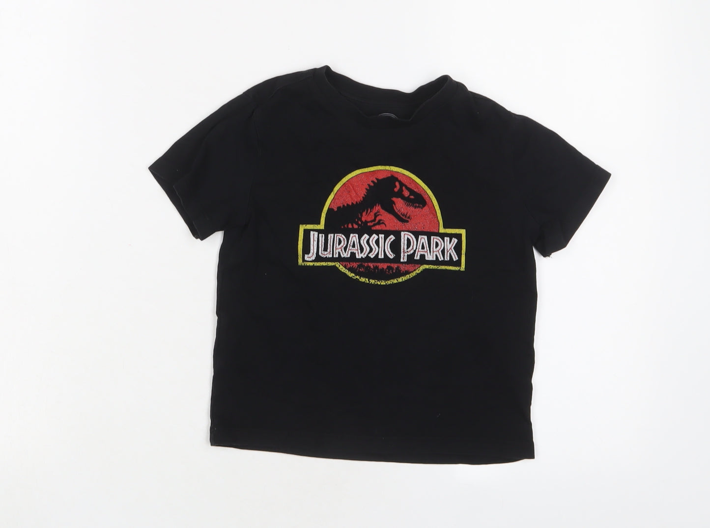 Jurassic Park Boys Black Cotton Basic T-Shirt Size 3-4 Years Crew Neck Pullover