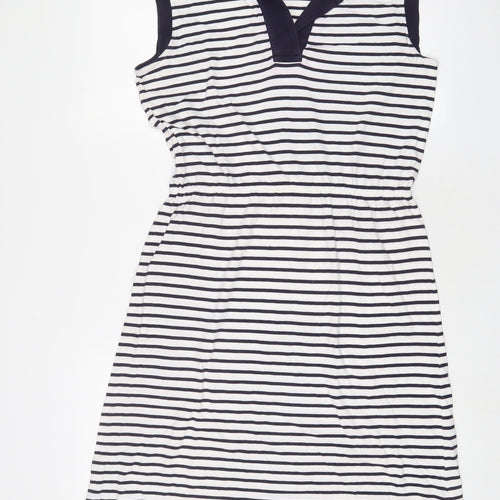People Tree Womens White Striped Cotton Fit & Flare Size 14 Collared Pullover