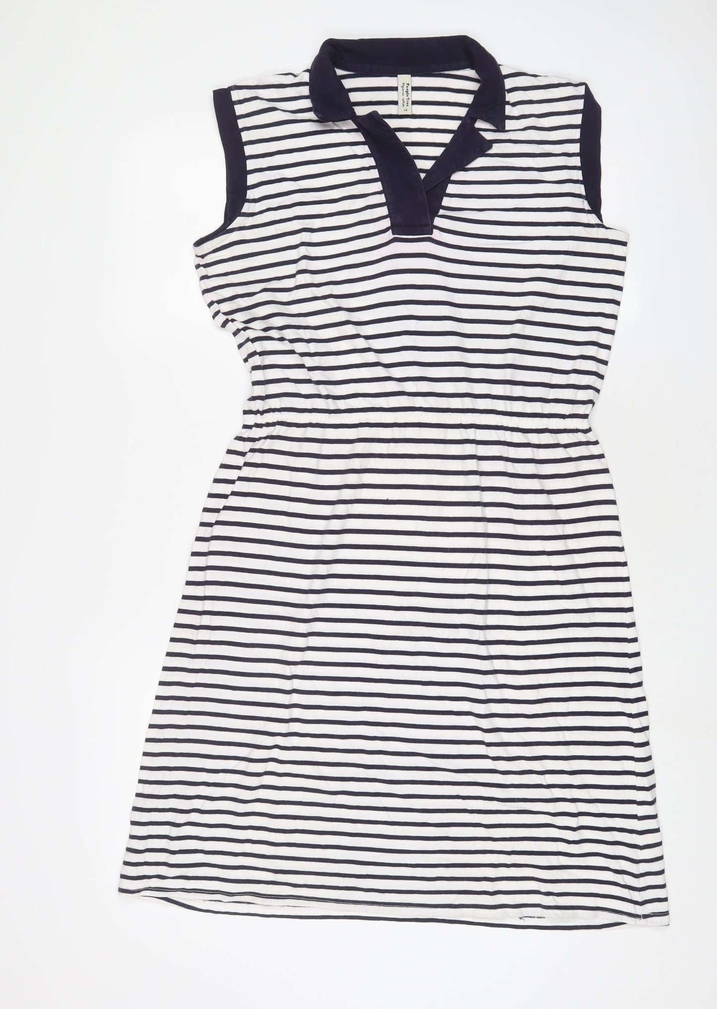 People Tree Womens White Striped Cotton Fit & Flare Size 14 Collared Pullover