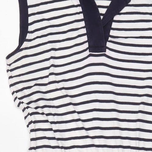 People Tree Womens White Striped Cotton Fit & Flare Size 14 Collared Pullover