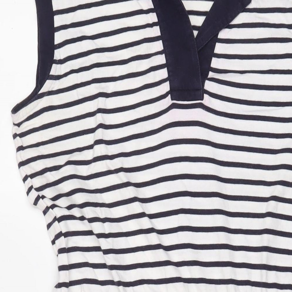 People Tree Womens White Striped Cotton Fit & Flare Size 14 Collared Pullover