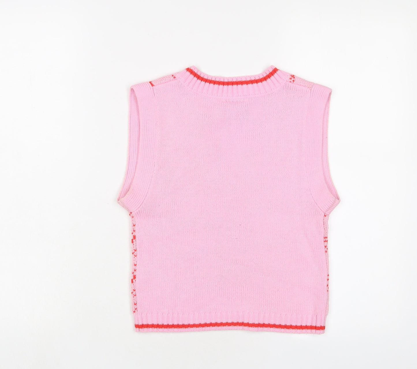 Reclaimed Vintage Womens Pink V-Neck Geometric Acrylic Vest Jumper Size 6