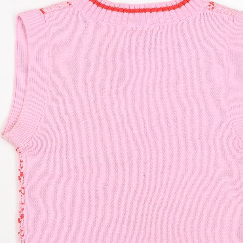 Reclaimed Vintage Womens Pink V-Neck Geometric Acrylic Vest Jumper Size 6