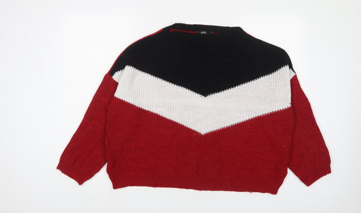 YIDA Womens Red Round Neck Striped Acrylic Pullover Jumper Size L