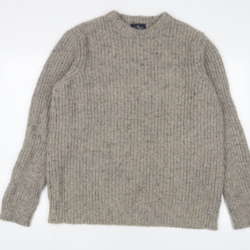 Blue Harbour Mens Brown Crew Neck Wool Pullover Jumper Size L Long Sleeve