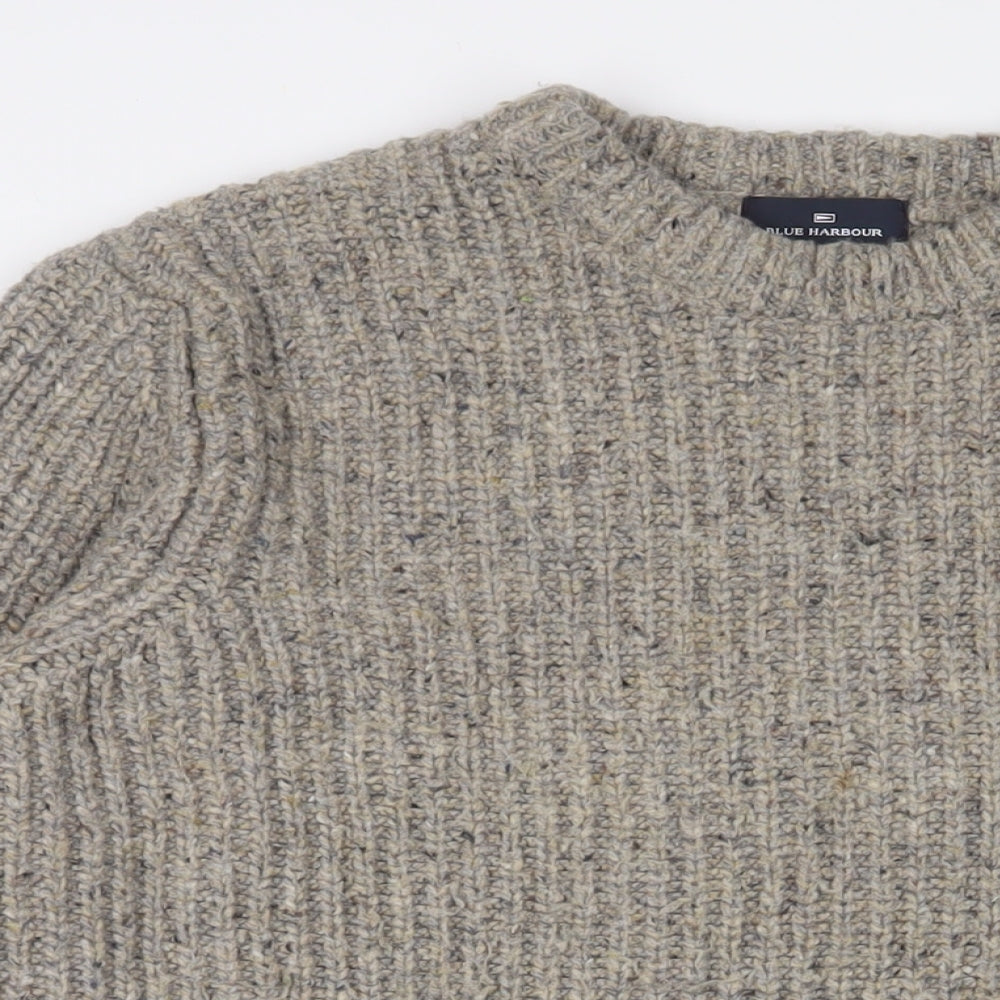 Blue Harbour Mens Brown Crew Neck Wool Pullover Jumper Size L Long Sleeve