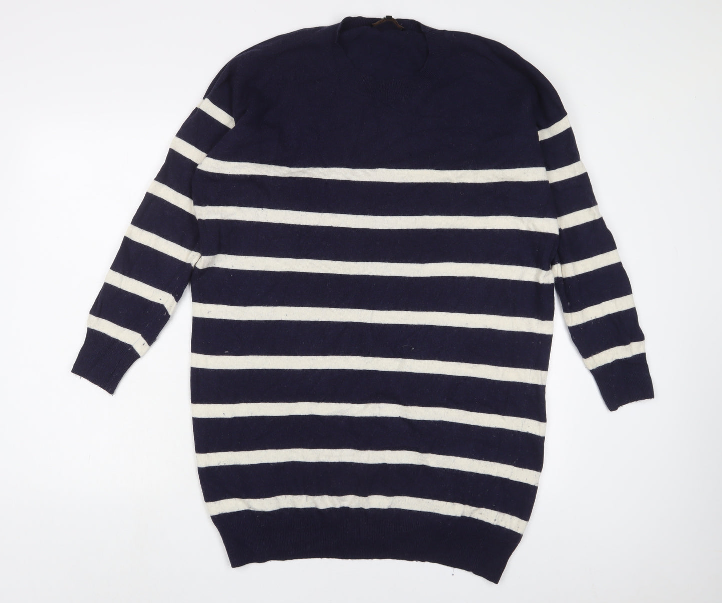 Jaeger Womens Blue Striped Wool Jumper Dress Size L Crew Neck Pullover